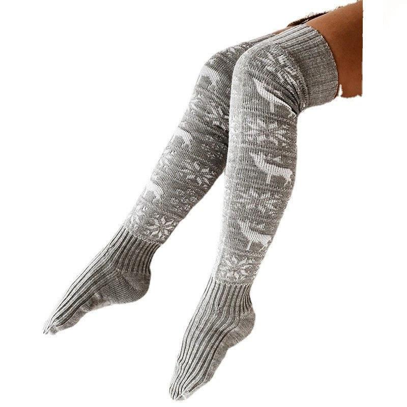 MANDOTOS Christmas Elk Snowflake Over-The-Knee Socks for Women
