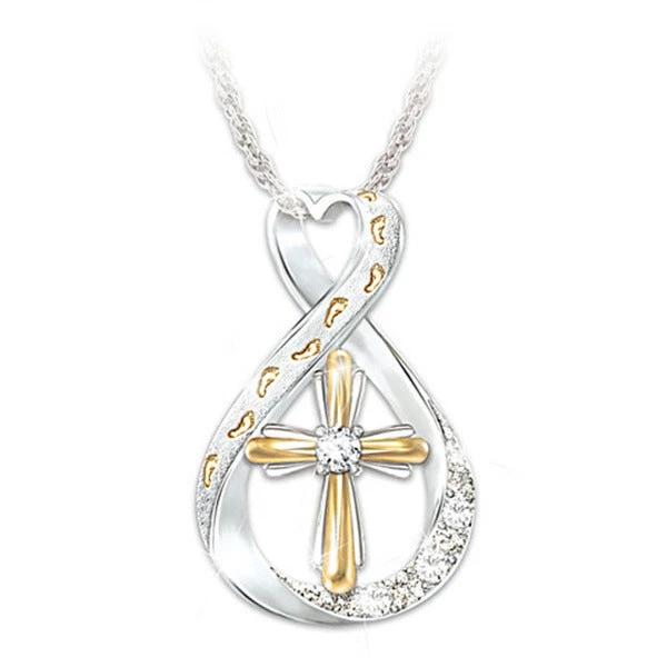 Collier Pendentif en Diamant Mandotos à Deux Tons en Forme de Croix