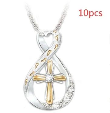 Collier Pendentif en Diamant Mandotos à Deux Tons en Forme de Croix