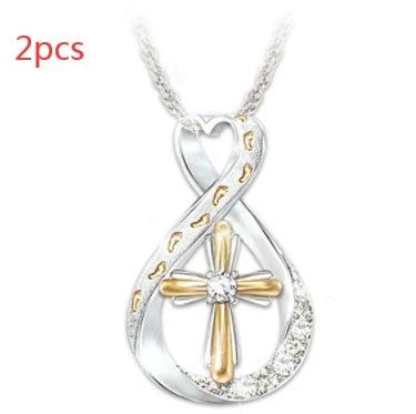 Collier Pendentif en Diamant Mandotos à Deux Tons en Forme de Croix