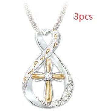 Collier Pendentif en Diamant Mandotos à Deux Tons en Forme de Croix