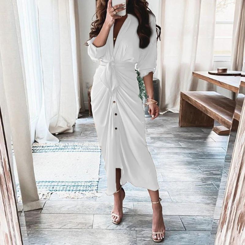 Robe Chemise à Manches Longues à Lacets Mandotos Imprimé Européen