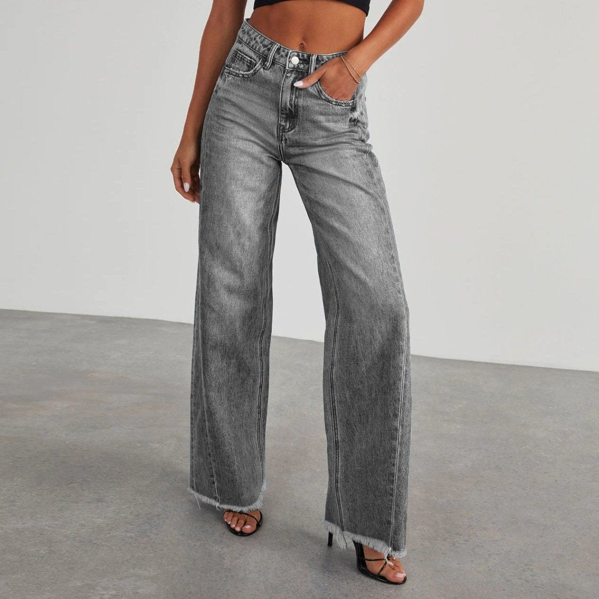Mandotos High Waist Slim Fit Wide Leg Jeans