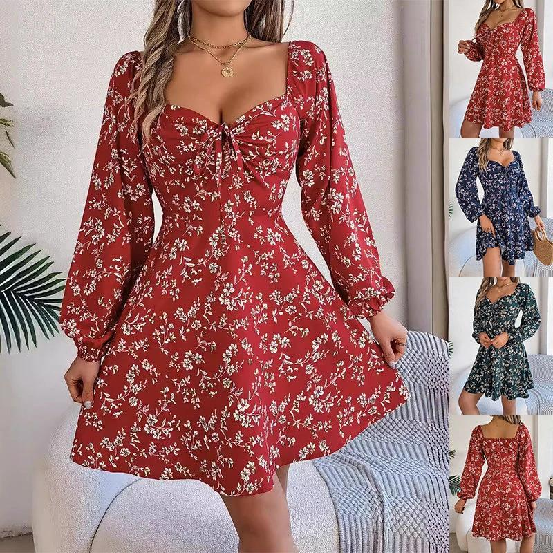 Robe à manches lanternes imprimée florale Mandotos