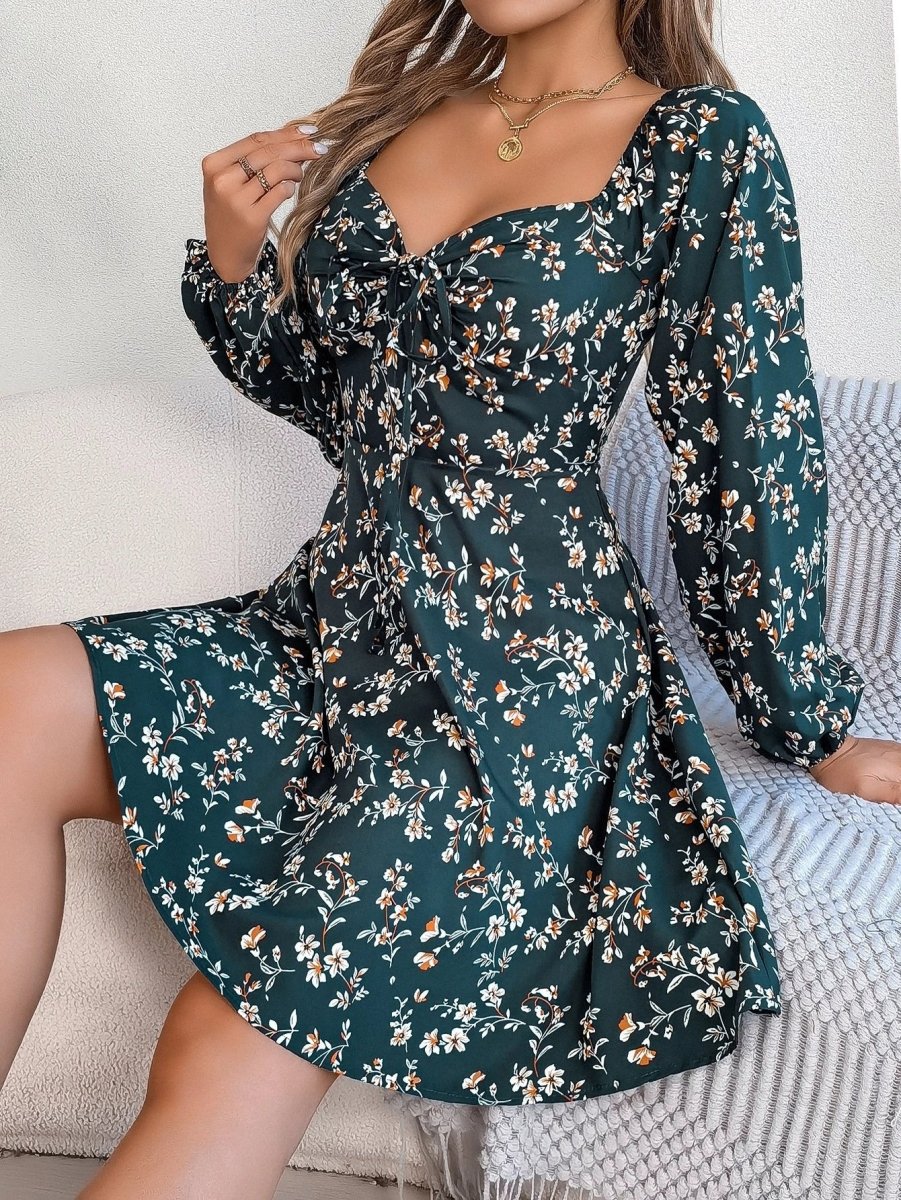 Robe à manches lanternes imprimée florale Mandotos