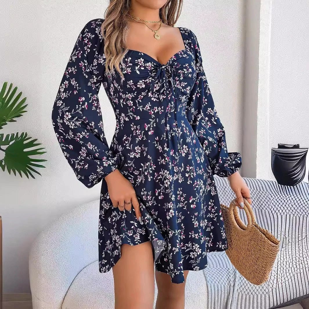 Robe à manches lanternes imprimée florale Mandotos