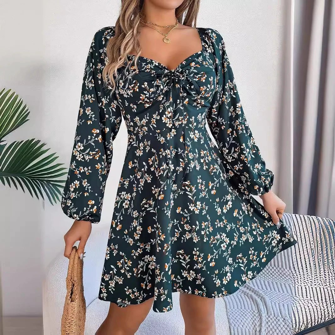 Robe à manches lanternes imprimée florale Mandotos