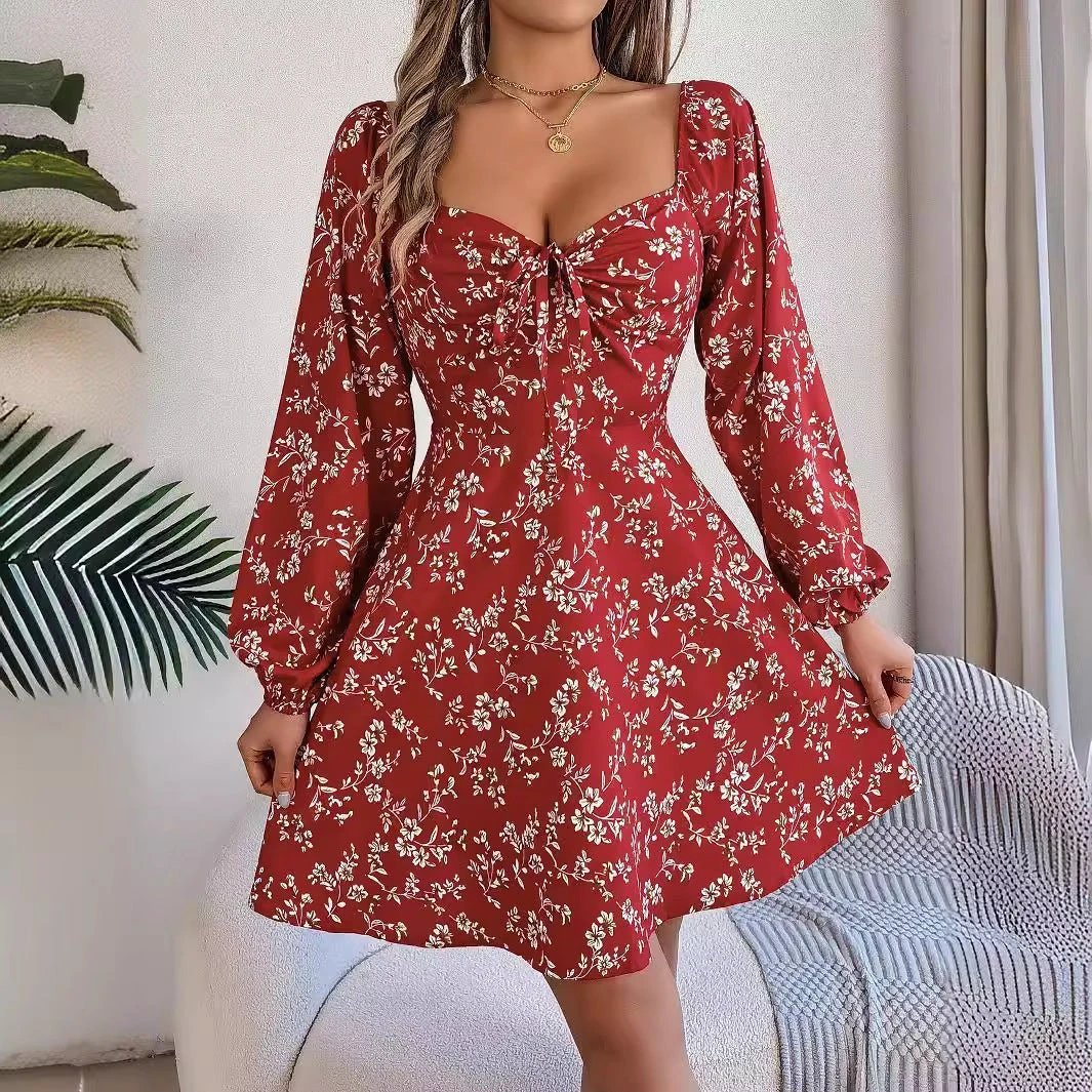 Robe à manches lanternes imprimée florale Mandotos