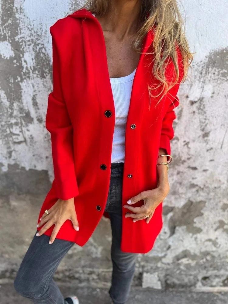MANDOTOS Hooded Cardigan - Loose Fit Red Jacket