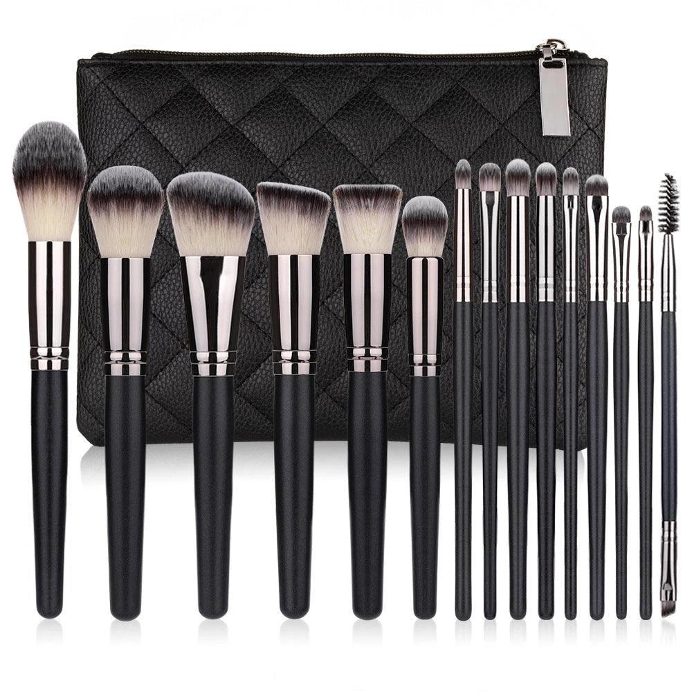 Set de Brochas de Maquillaje Negro Mate – 15 Herramientas Esenciales para una Aplicación Impecable
