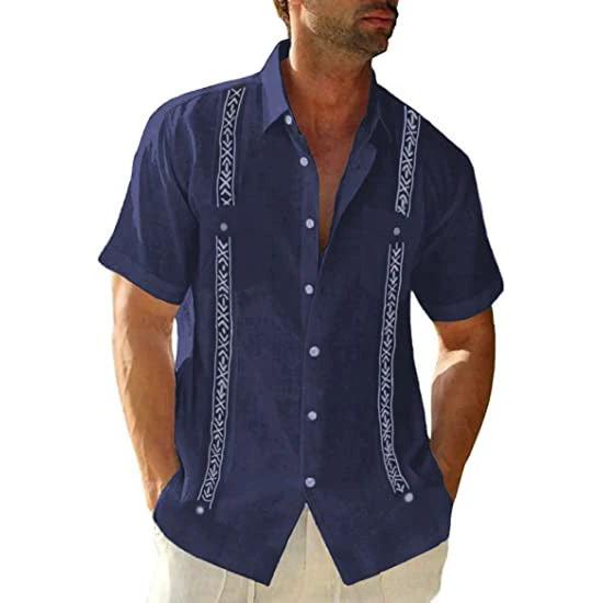 Chemise Guayabera Cubane pour Homme - Style Décontracté à Manches Courtes