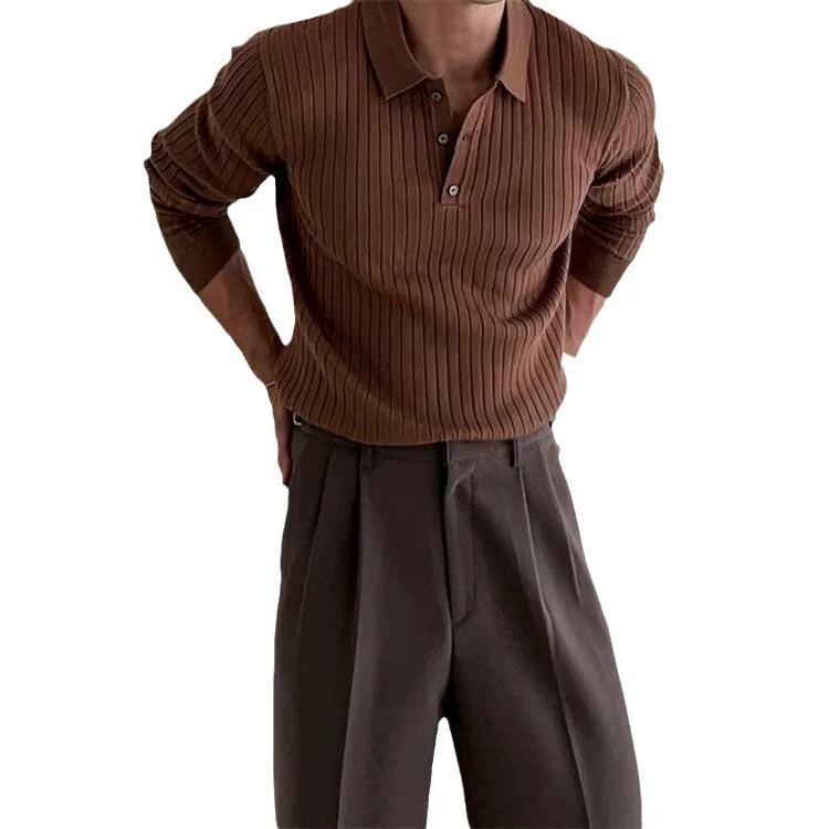 Camisa Polo de Manga Larga Ajustada para Hombre con Botón de Solapa