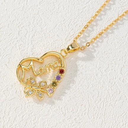 Anillo de Mariposa con Corazón Hueco Amor Mamá con Rhinestones