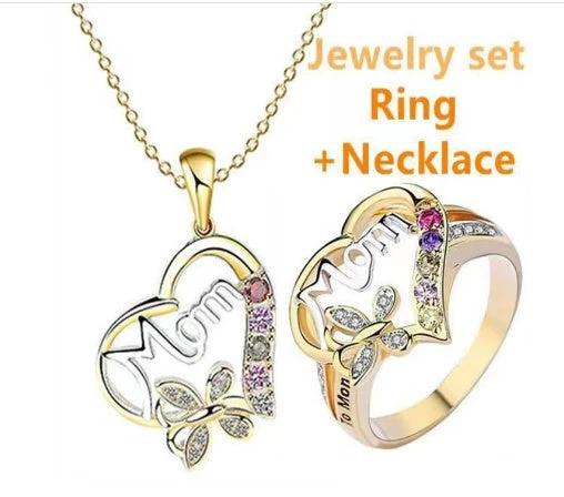 Anillo de Mariposa con Corazón Hueco Amor Mamá con Rhinestones