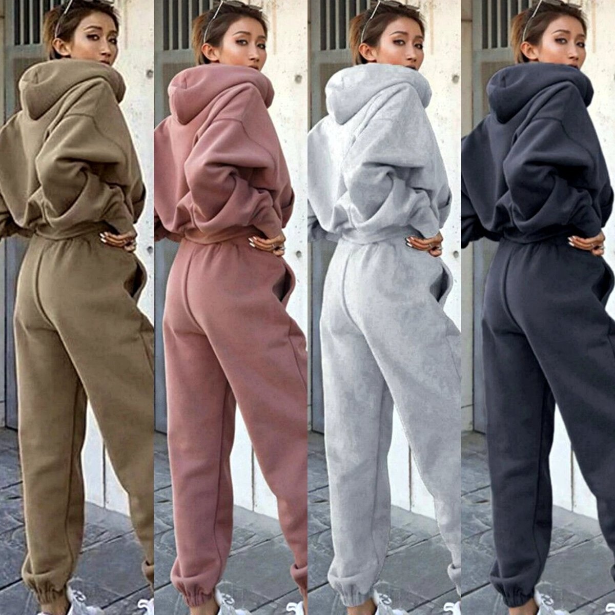 Conjunto Deportivo de Chaqueta con Capucha Casual para Mujeres Otoño e Invierno