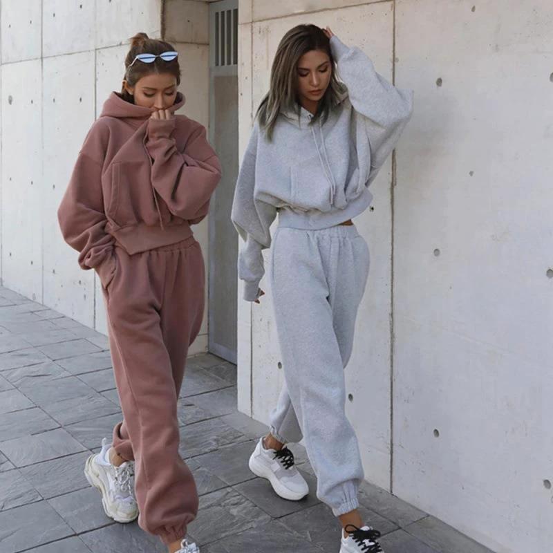 Conjunto Deportivo de Chaqueta con Capucha Casual para Mujeres Otoño e Invierno