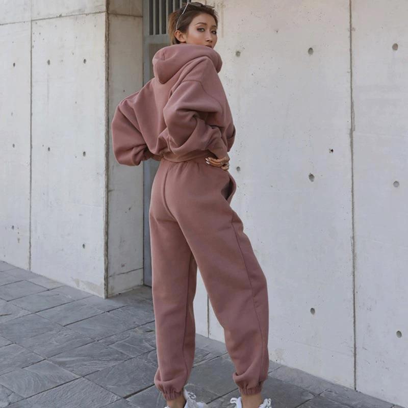 Conjunto Deportivo de Chaqueta con Capucha Casual para Mujeres Otoño e Invierno