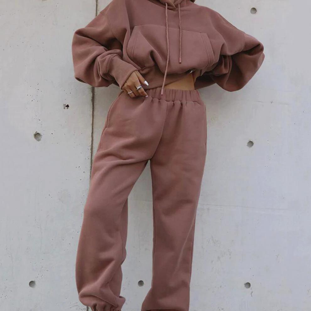 Conjunto Deportivo de Chaqueta con Capucha Casual para Mujeres Otoño e Invierno