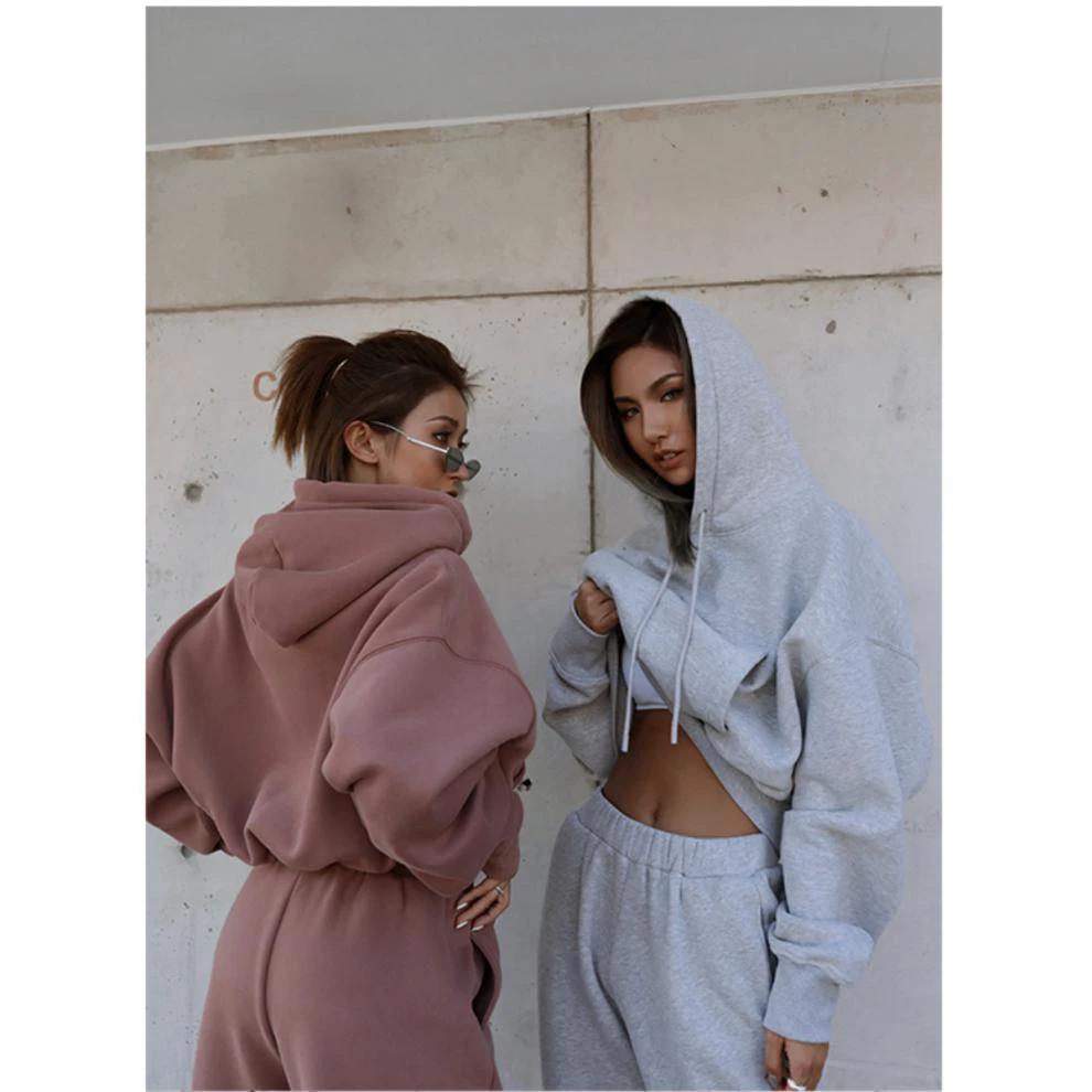 Conjunto Deportivo de Chaqueta con Capucha Casual para Mujeres Otoño e Invierno