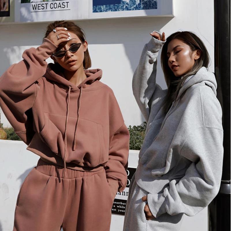 Conjunto Deportivo de Chaqueta con Capucha Casual para Mujeres Otoño e Invierno