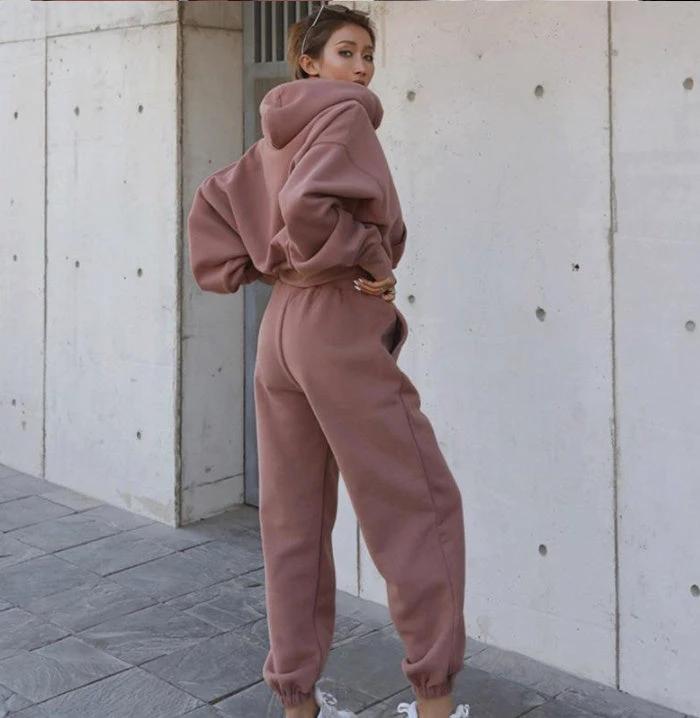 Conjunto Deportivo de Chaqueta con Capucha Casual para Mujeres Otoño e Invierno