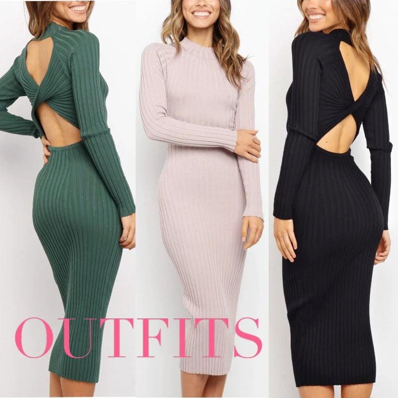 Robe Pull Élegante Femme Sans Dos avec Nœud