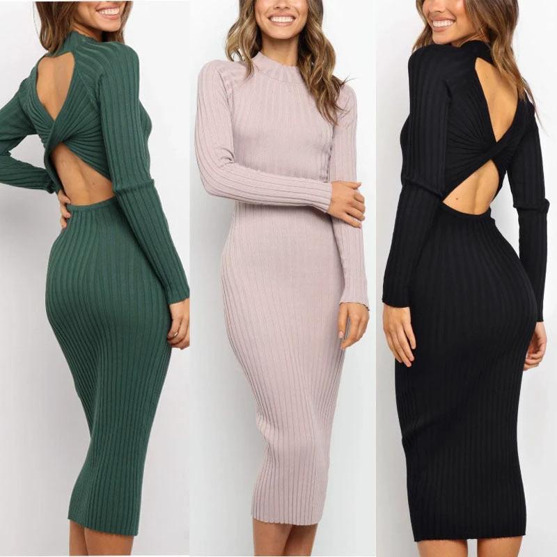 Robe Pull Élegante Femme Sans Dos avec Nœud