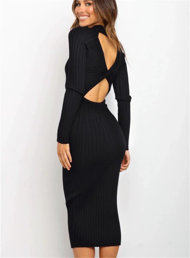 Robe Pull Élegante Femme Sans Dos avec Nœud