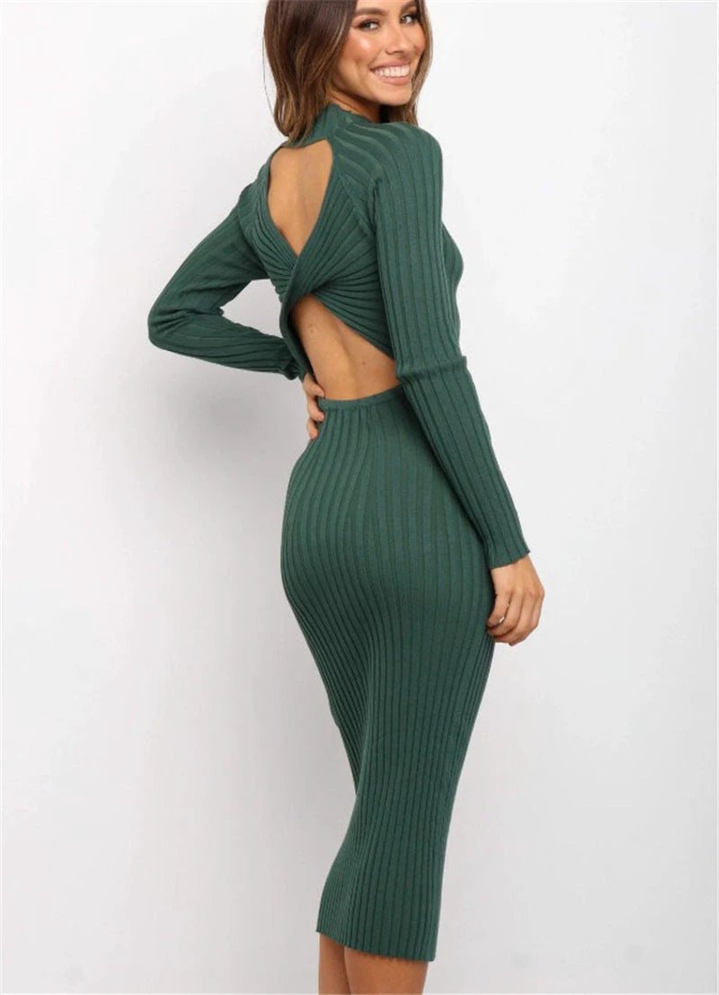 Robe Pull Élegante Femme Sans Dos avec Nœud