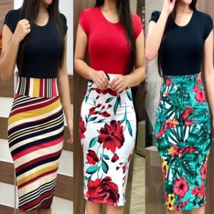 Chic Printed Office Midi Pencil Dress for Women