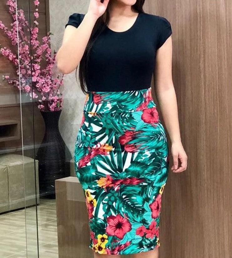 Chic Printed Office Midi Pencil Dress for Women