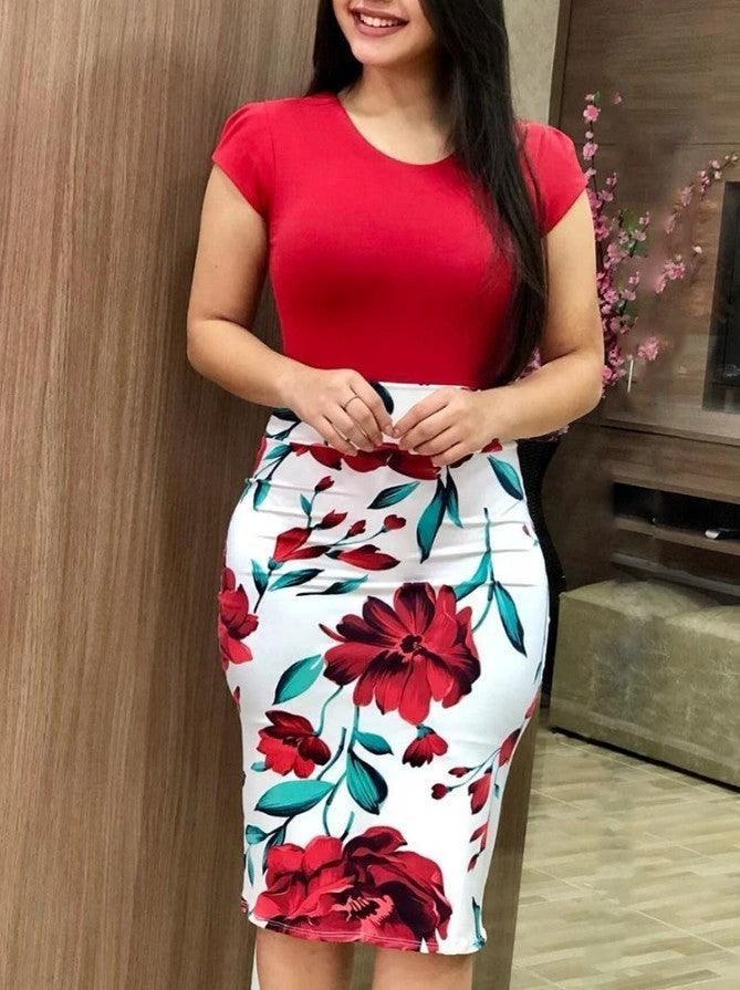 Chic Printed Office Midi Pencil Dress for Women