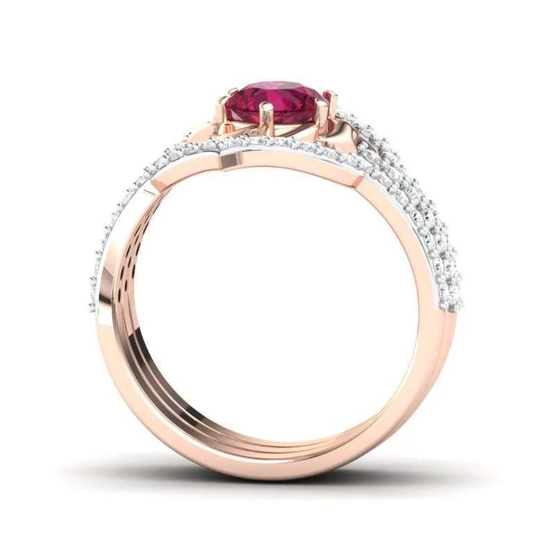 Rose Gold Flower Ring - Elegant Engagement and Wedding Band Set