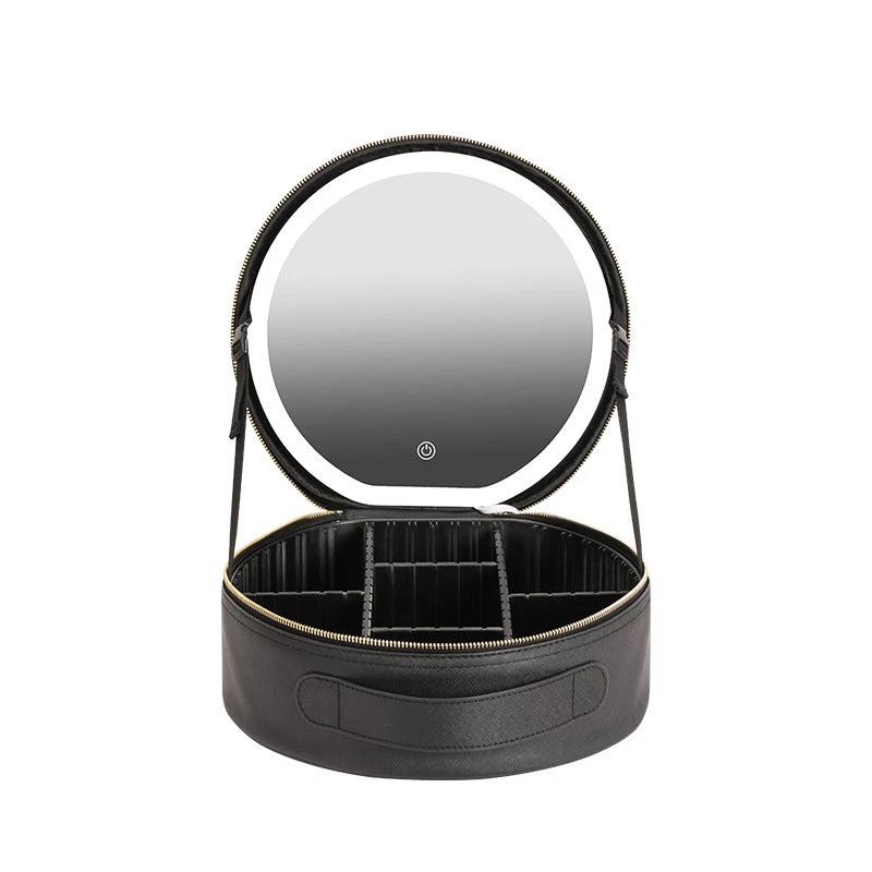 Round Smart LED Makeup Bag with Mirror Lights