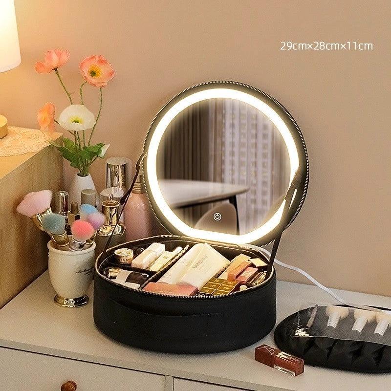 Round Smart LED Makeup Bag with Mirror Lights