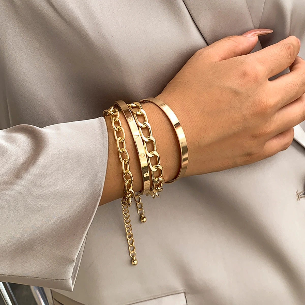 Ensemble de bracelets en chaîne creuse en forme de C simple et lisse
