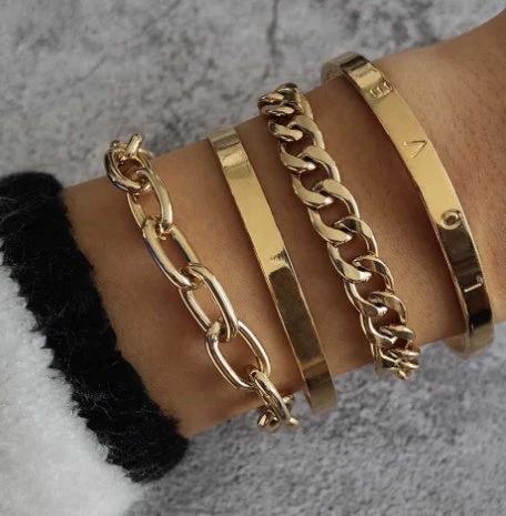Ensemble de bracelets en chaîne creuse en forme de C simple et lisse