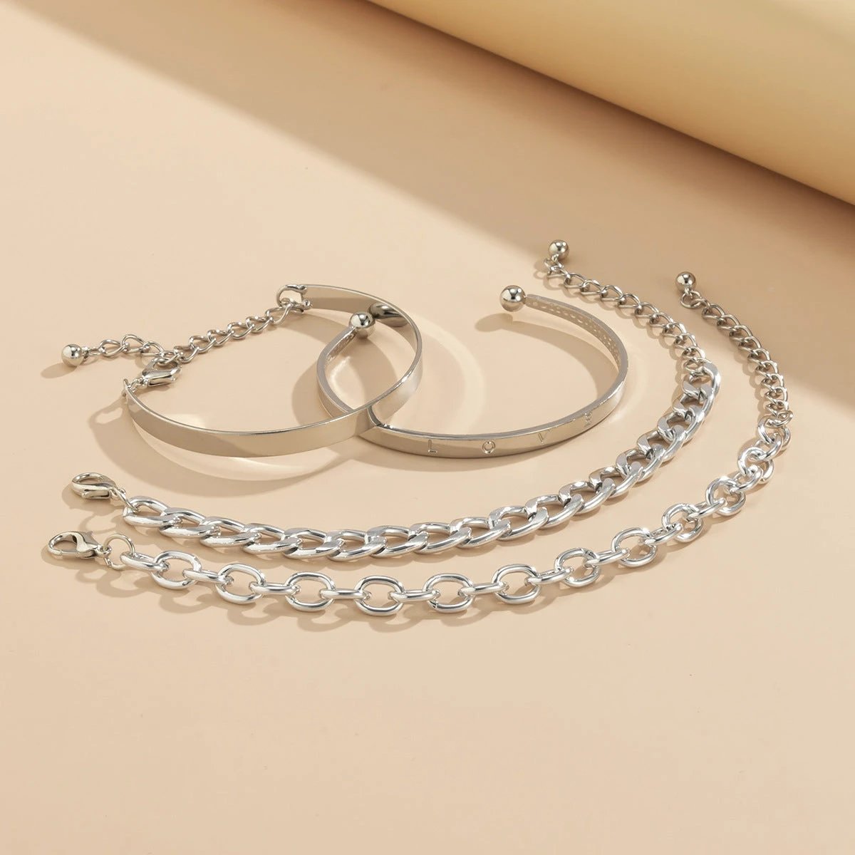 Ensemble de bracelets en chaîne creuse en forme de C simple et lisse