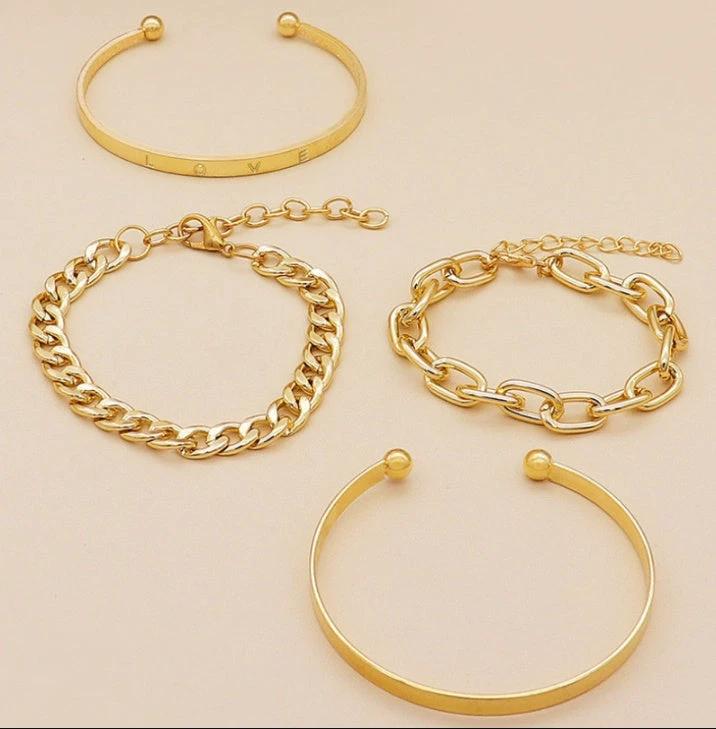 Ensemble de bracelets en chaîne creuse en forme de C simple et lisse