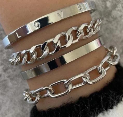 Ensemble de bracelets en chaîne creuse en forme de C simple et lisse