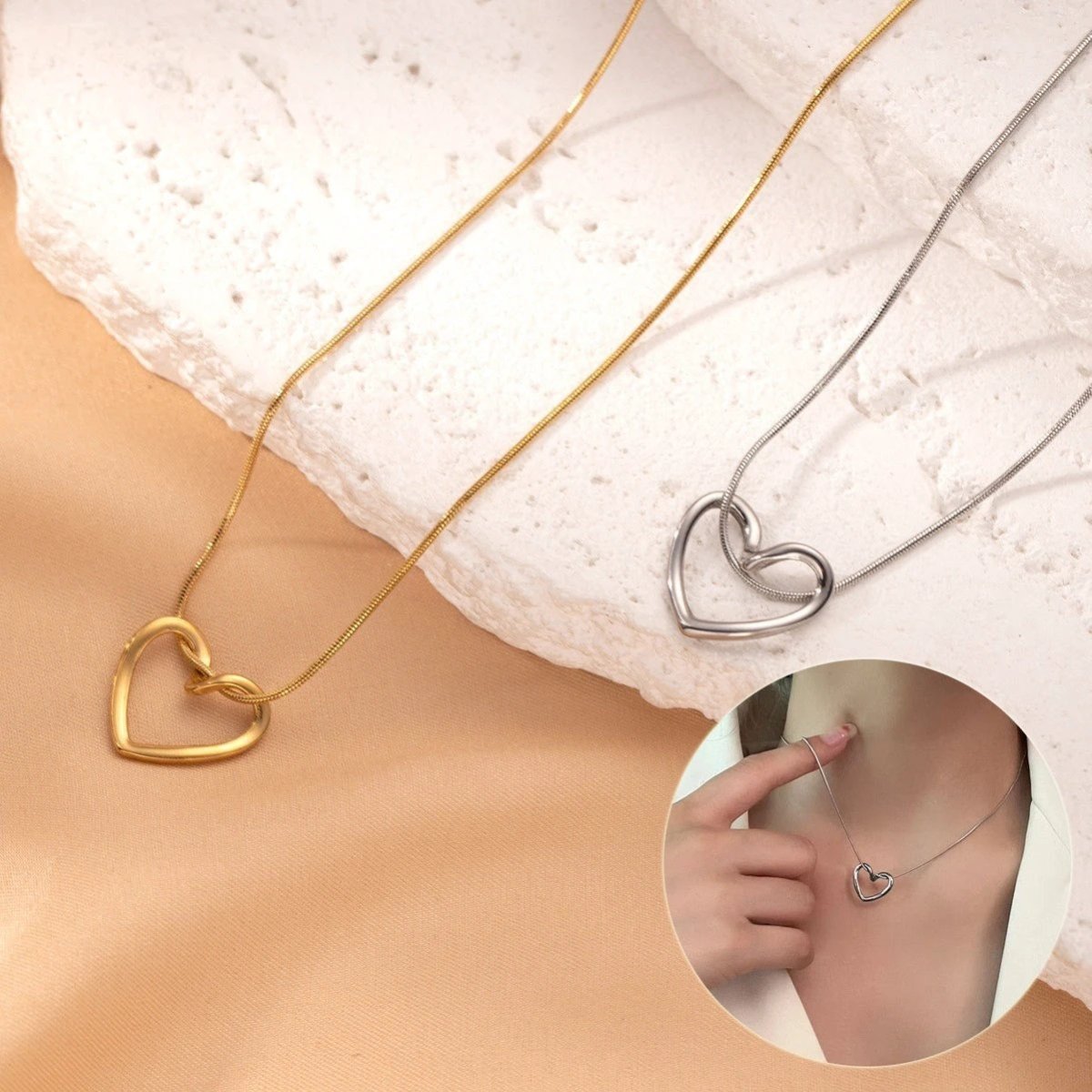 Collar de Corazón Hueco de Acero Inoxidable con Torcido