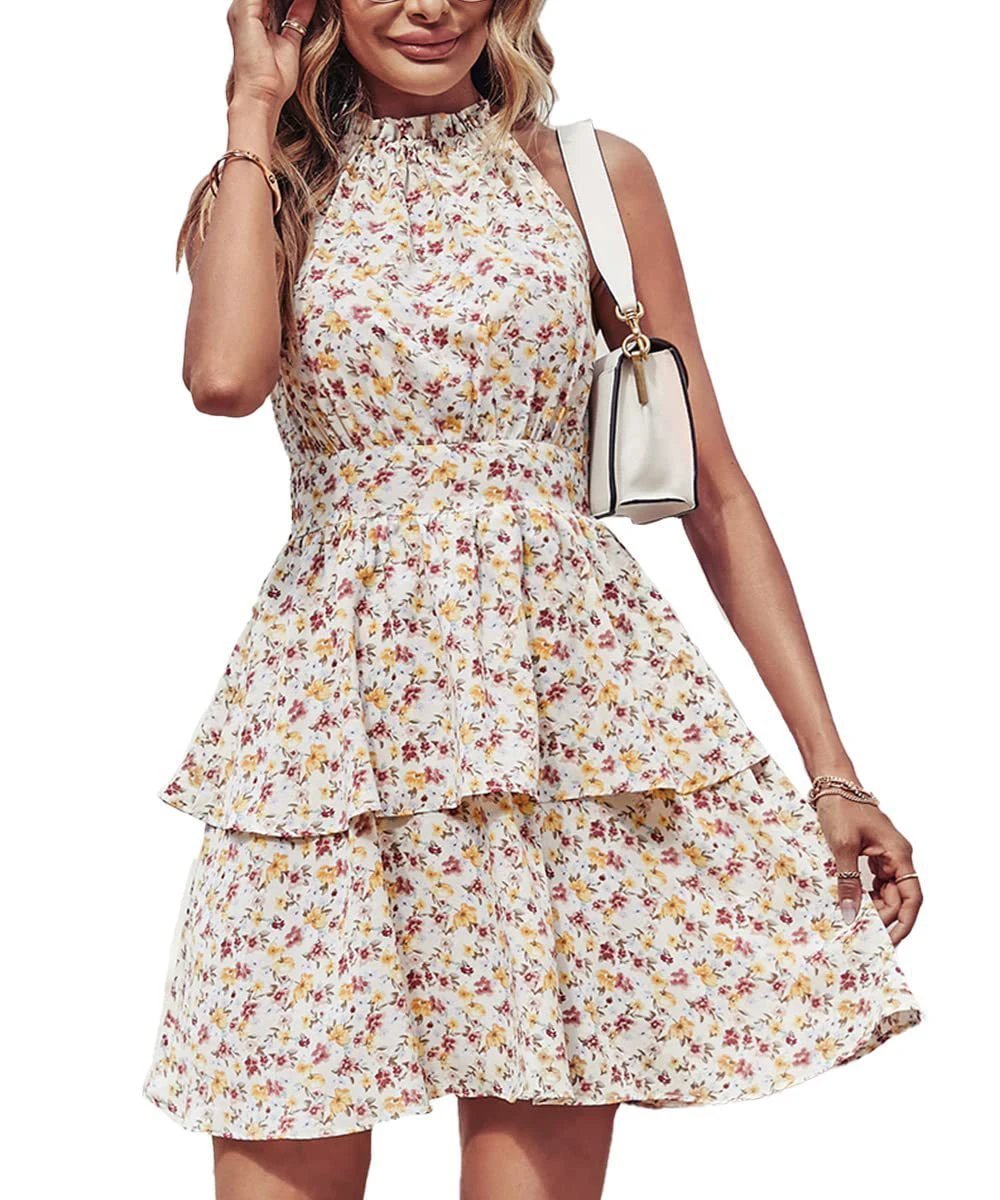 Summer Printed Halter Dress - Boho Backless A-Line