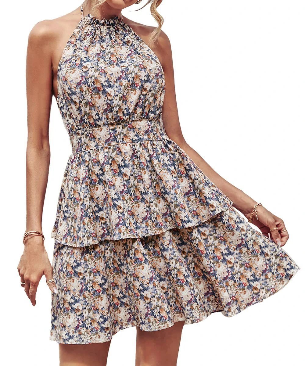 Summer Printed Halter Dress - Boho Backless A-Line