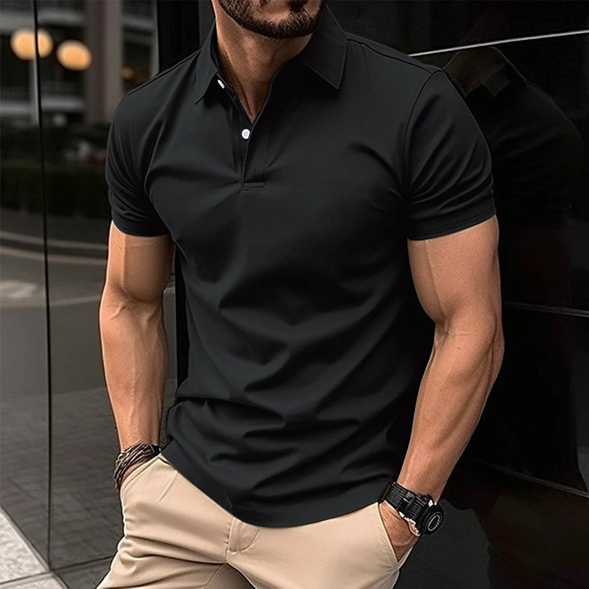 Polo Shirt pour Homme à Manches Courtes d'Été - Couleur Unie et Design Élégant