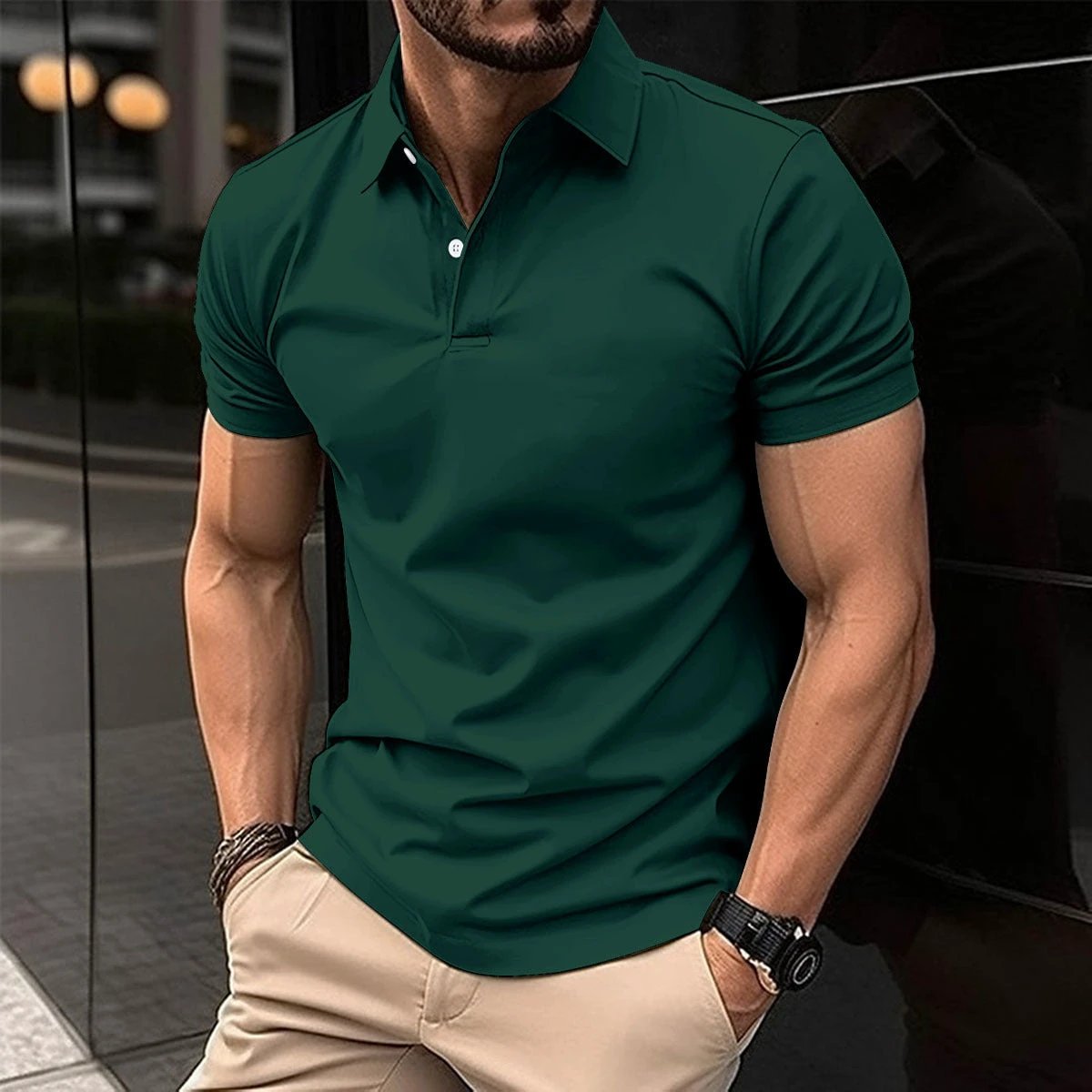 Polo Shirt pour Homme à Manches Courtes d'Été - Couleur Unie et Design Élégant