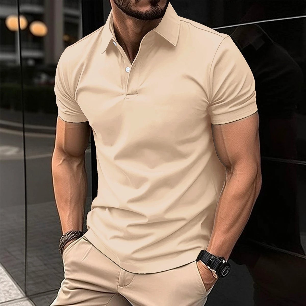 Polo Shirt pour Homme à Manches Courtes d'Été - Couleur Unie et Design Élégant