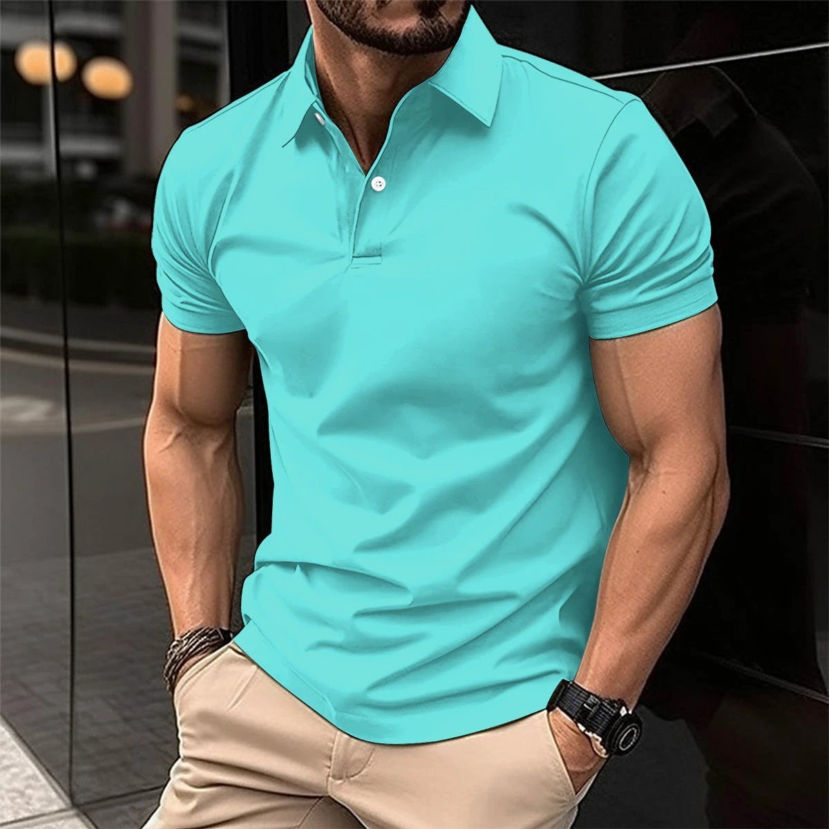 Polo Shirt pour Homme à Manches Courtes d'Été - Couleur Unie et Design Élégant