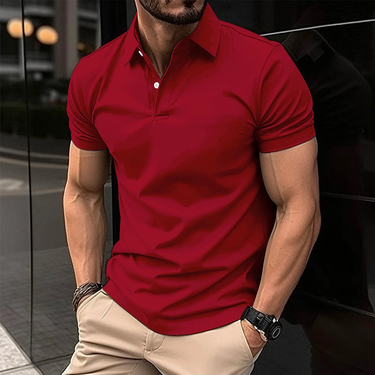 Polo Shirt pour Homme à Manches Courtes d'Été - Couleur Unie et Design Élégant