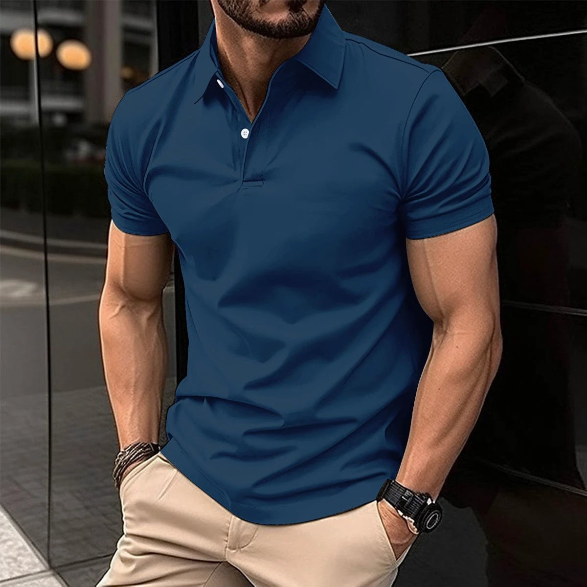 Polo Shirt pour Homme à Manches Courtes d'Été - Couleur Unie et Design Élégant