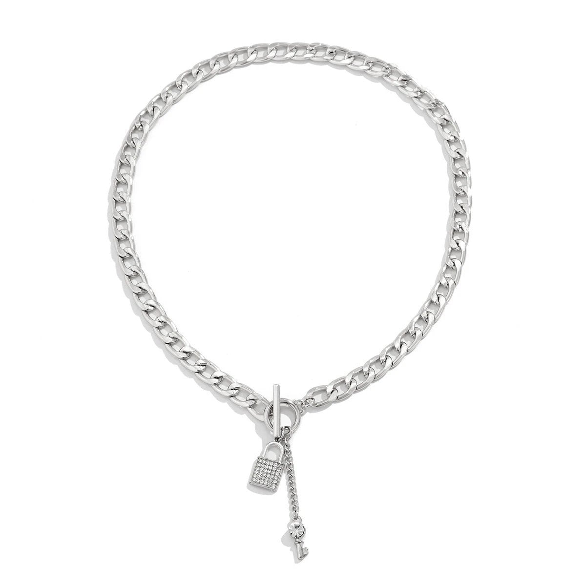 Thick Chain Lock and Key Pendant Necklace